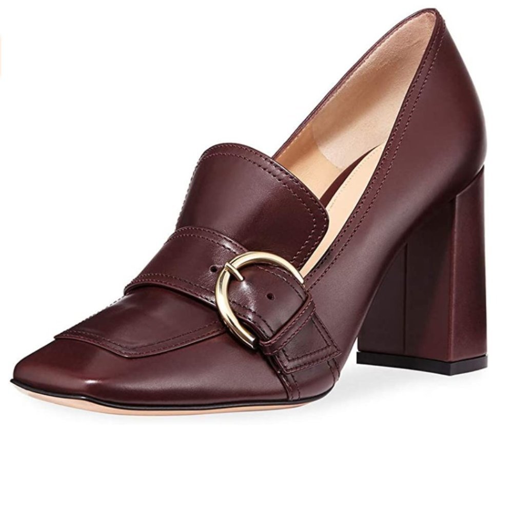 YDN Chunky High Heel Square Toe Loafer Buckle Shoes